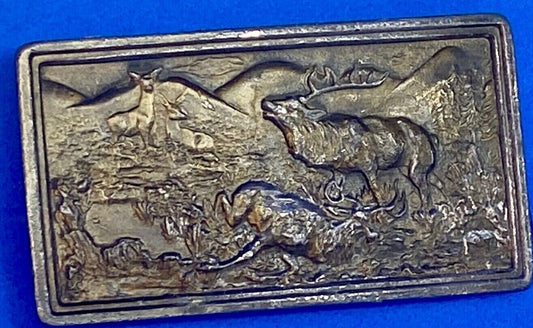 Vintage 1977 Elk Deer Hunting In Nature Belt Buckle By Bergamot Brass Works
