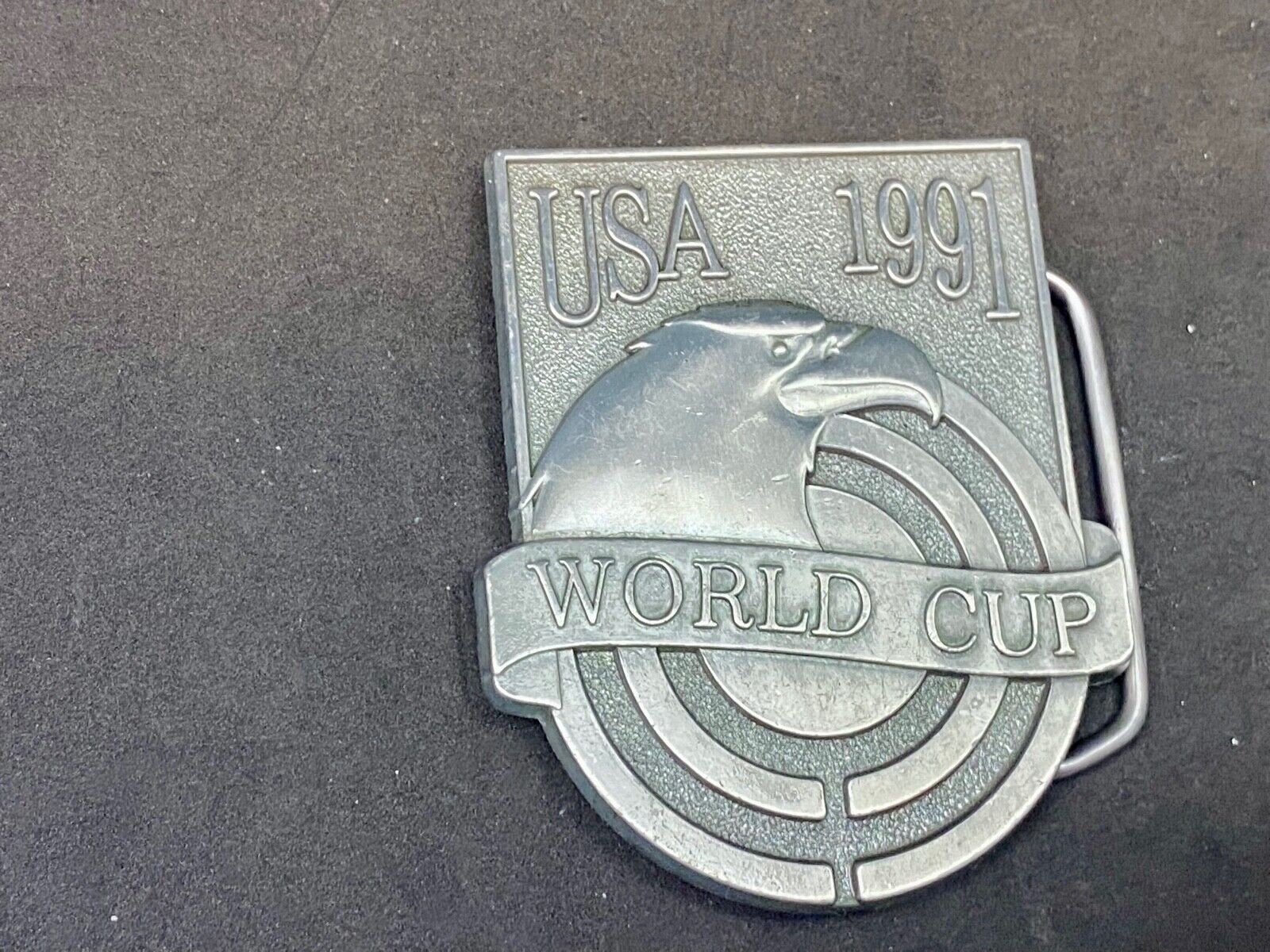 Usa 1991 World Cup Patriotic Eagle On Front, Silver/Pewter Colored Belt Buckle 