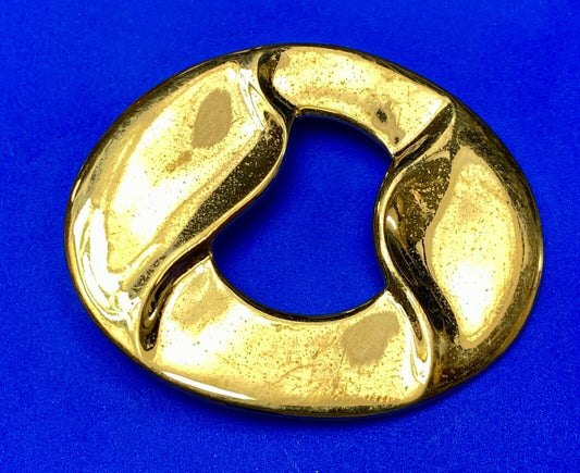 Artist Ginnie Johansen signed gold color abstract oval scarf slide