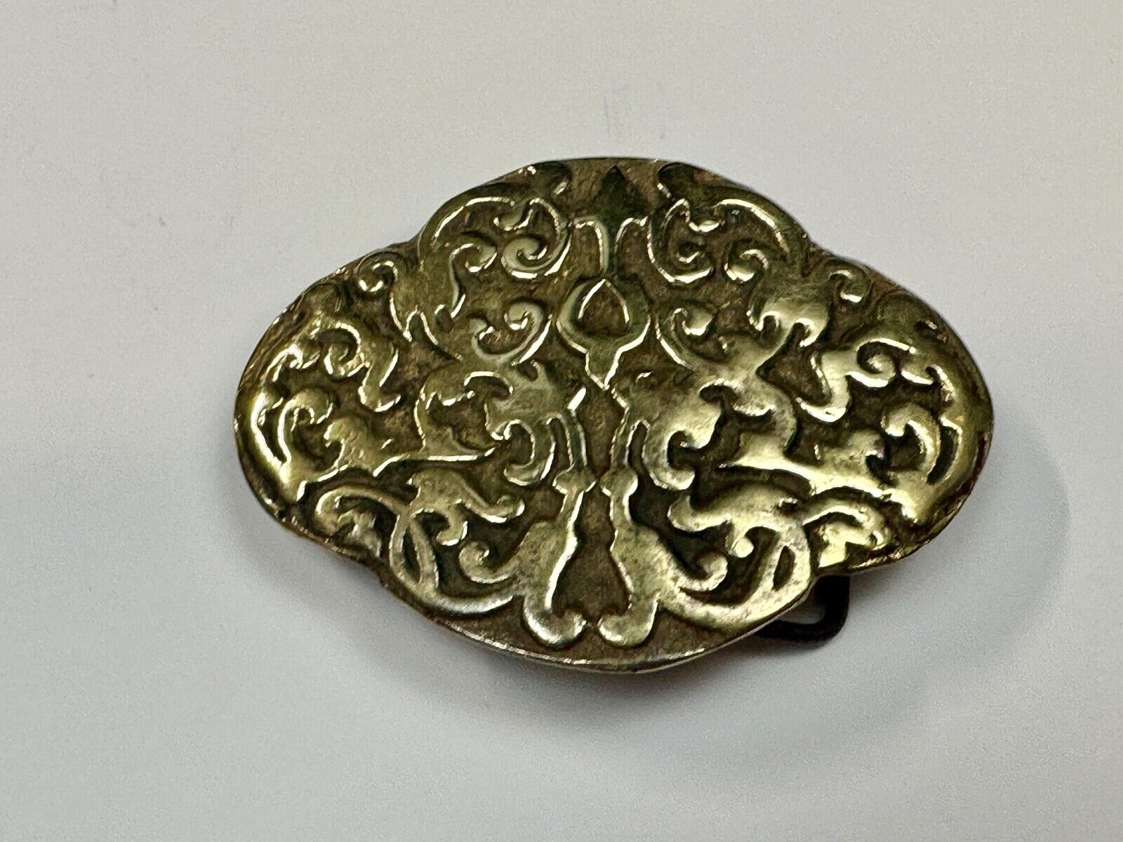 Vintage Hippie Hobo style curved swirl pattern cross solid brass belt buckle