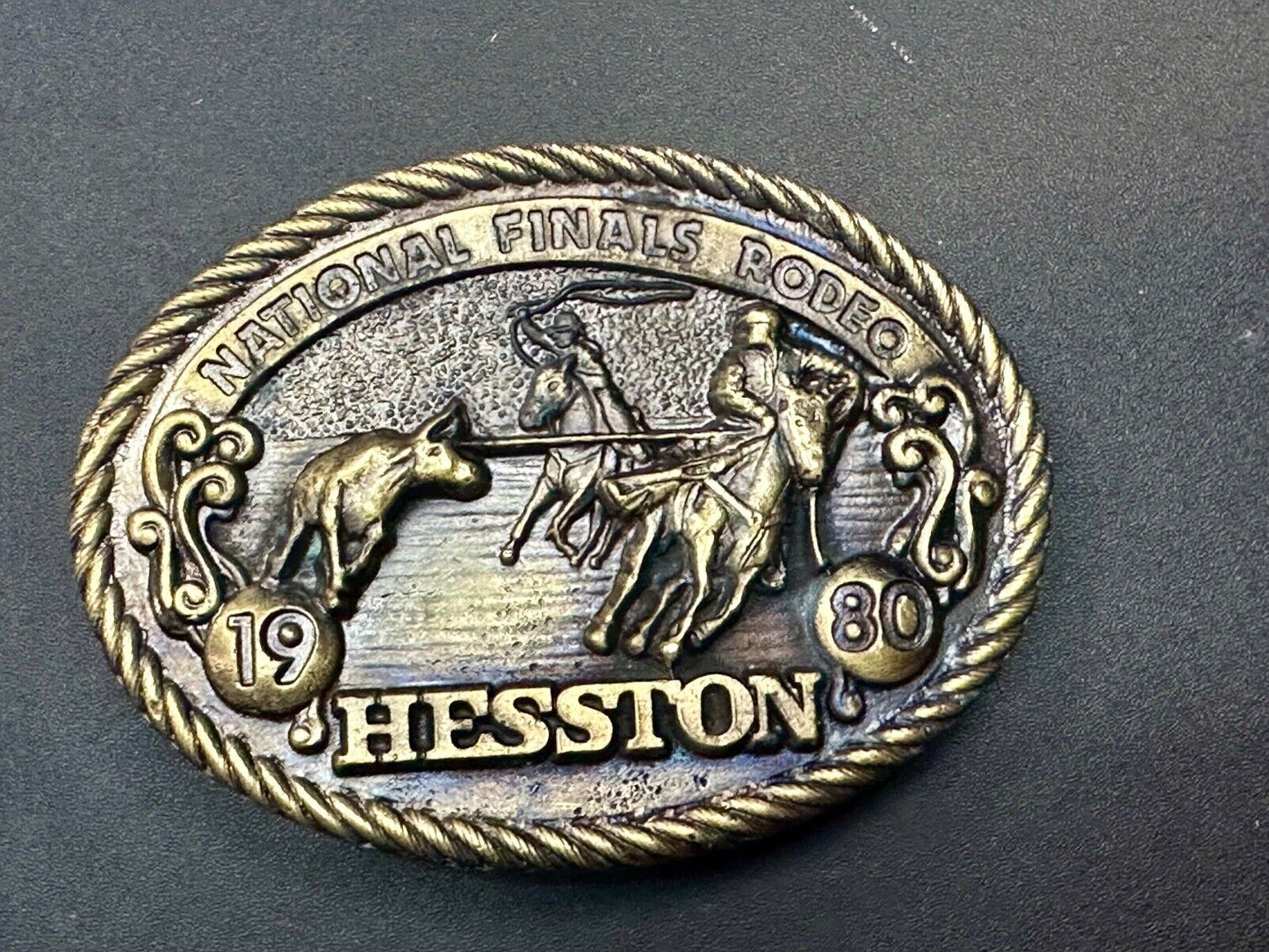 1980 National Finals Rodeo Hesston NFR Western Roping Cowboy belt buckle