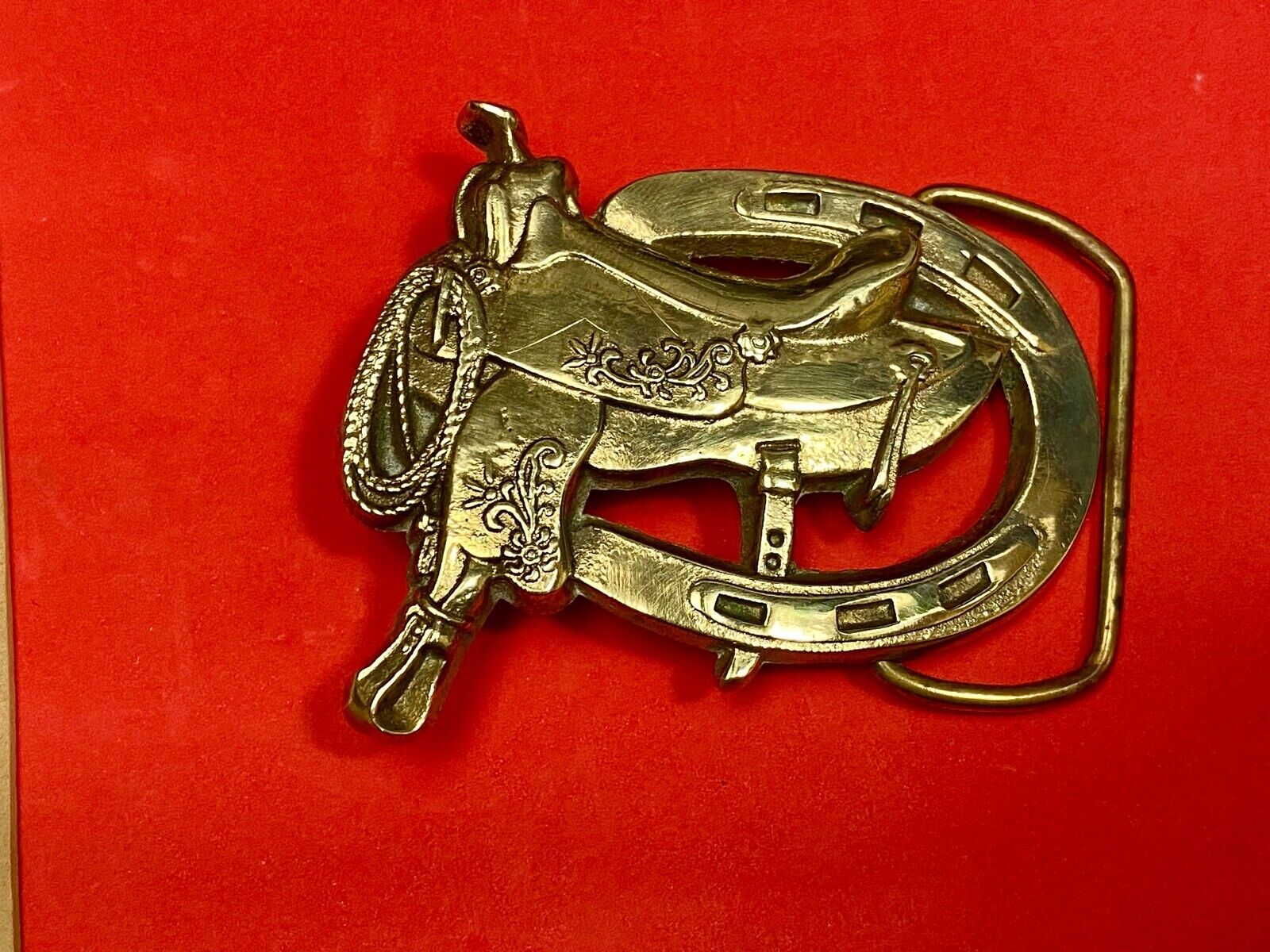 Vintage 1980 Horse Saddle Solid Brass Belt Buckle By Baron Brass Works