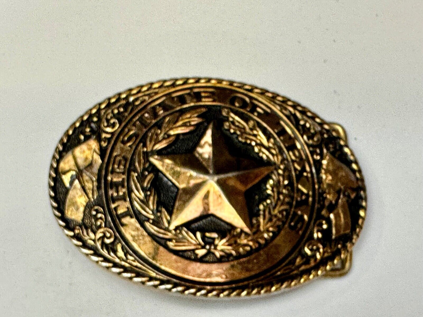 TEXAS State Pride - RAISED 3D STAR centered in brass tone oval Belt Buckle