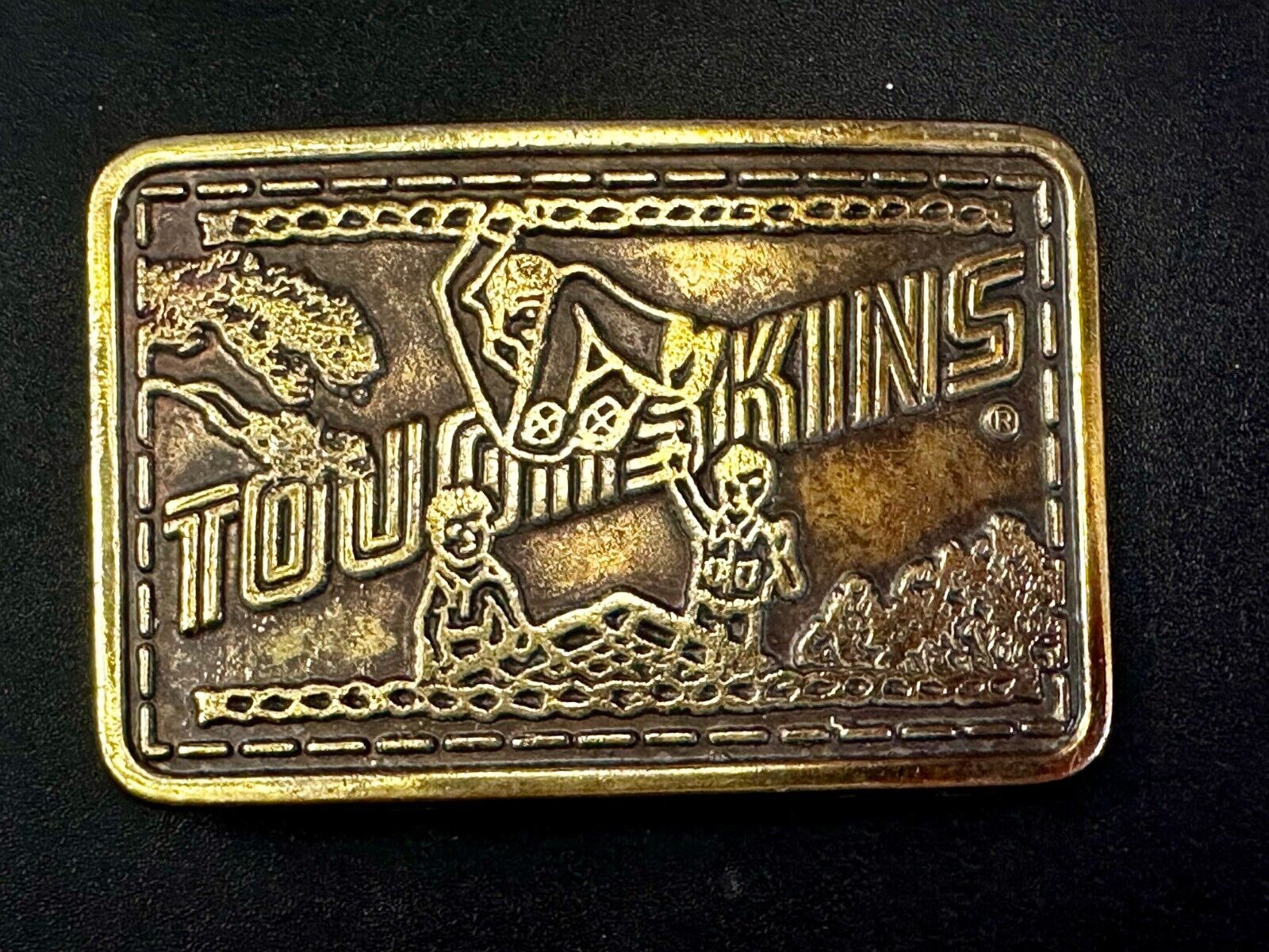 TOUGHSKINS JEANS Company Advertisement Brass Tone Vintage Belt Buckle