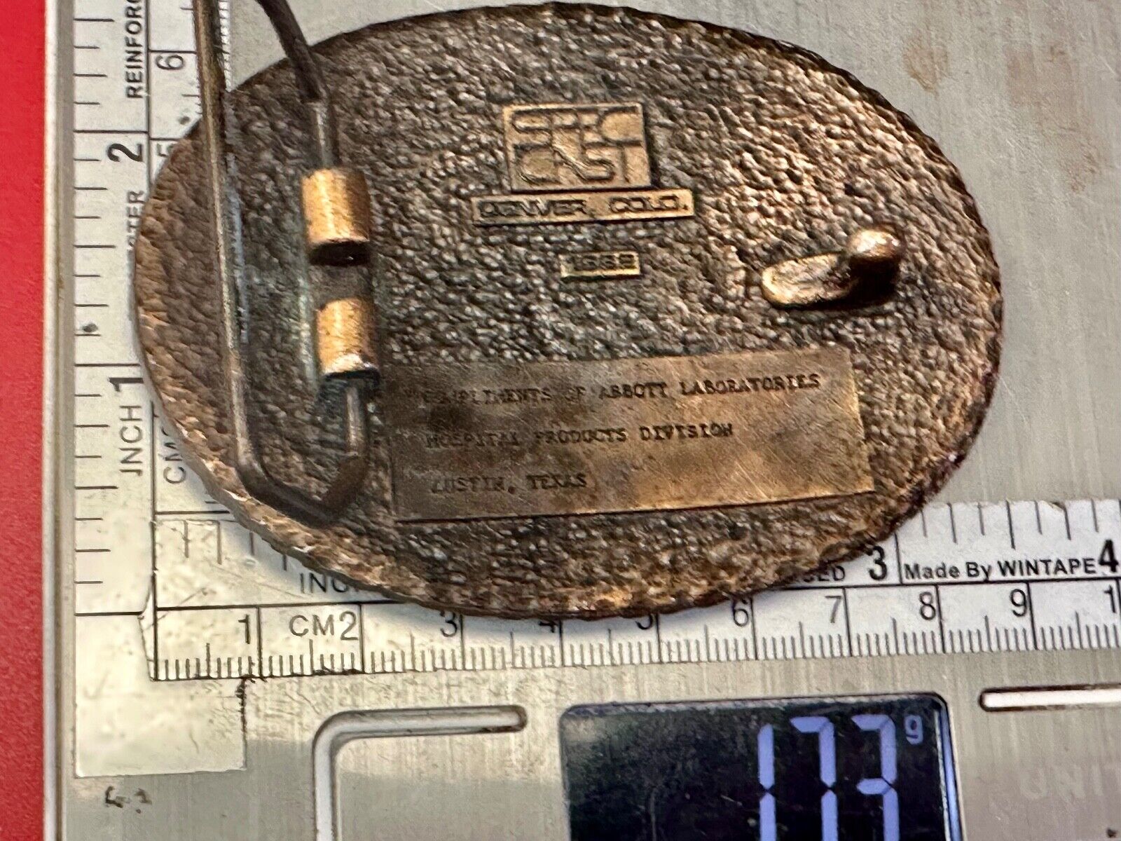 Abbott Laboratories Austin Texas Hospital Products Division 1980's belt buckle