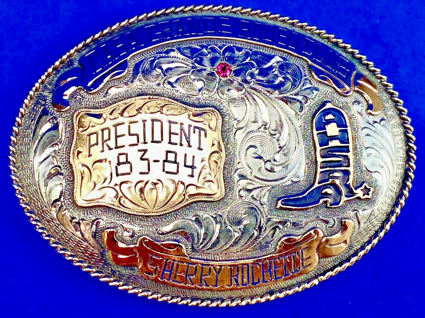 80's Lee Wesley trophy belt buckle CASA Grande Rodeo Club President Award AHSA 