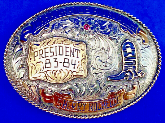80's Lee Wesley trophy belt buckle CASA Grande Rodeo Club President Award AHSA 