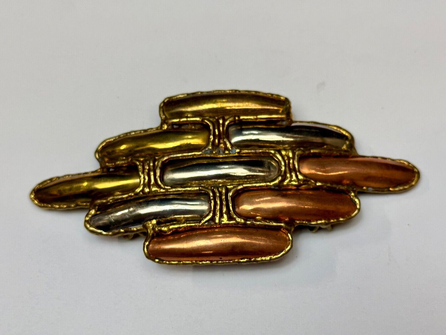 Vintage LARGE mixed metal chunky belt buckle slide / Made in India