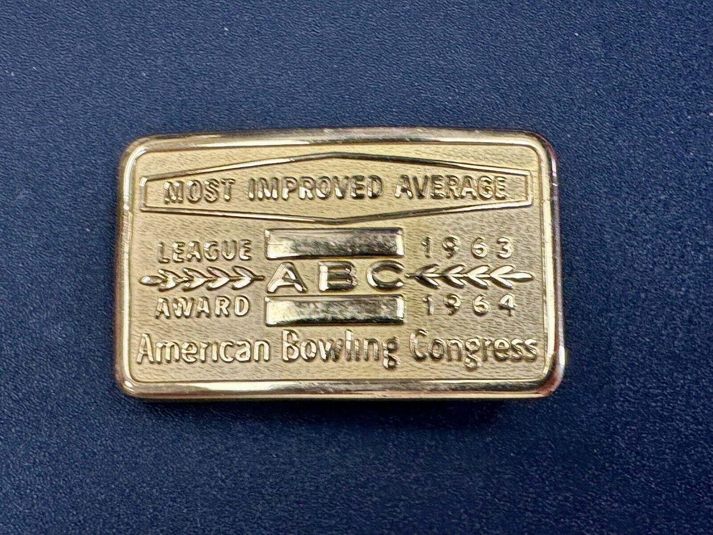 ABC Bowling League Award NOT engraved most improved trophy 1963 NOS belt buckle
