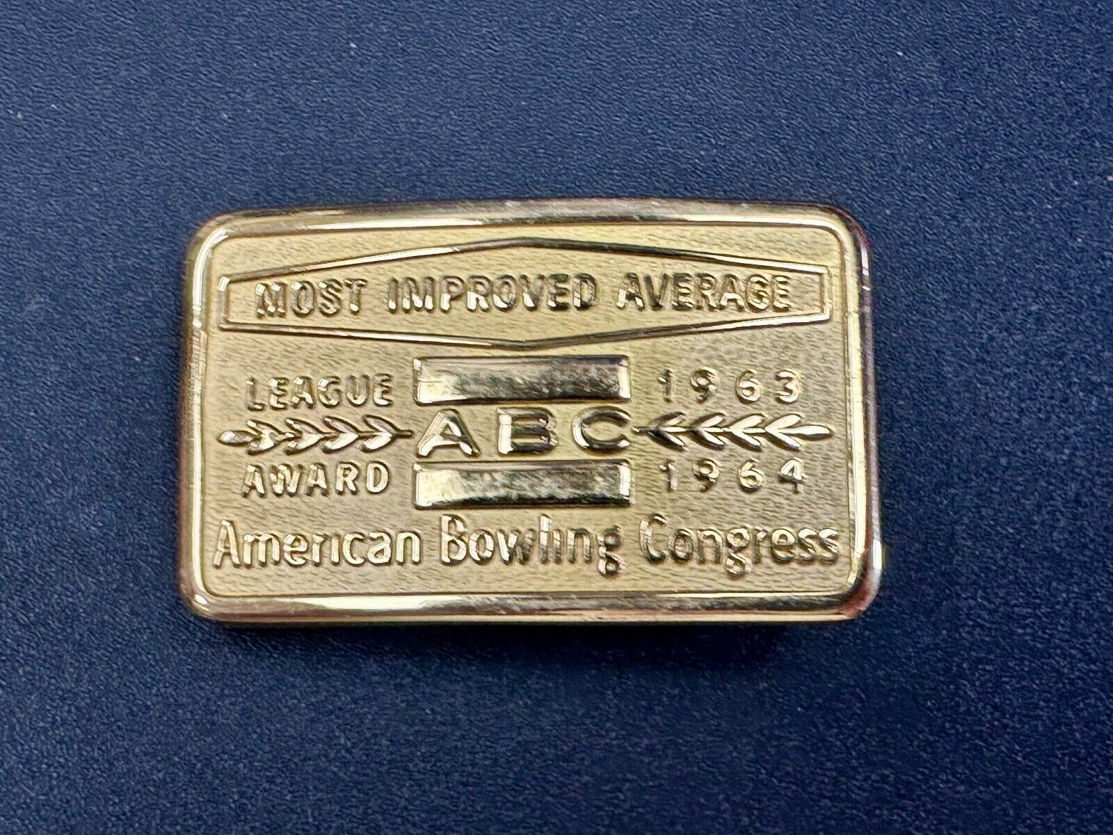 ABC Bowling League Award NOT engraved most improved trophy 1963 NOS belt buckle