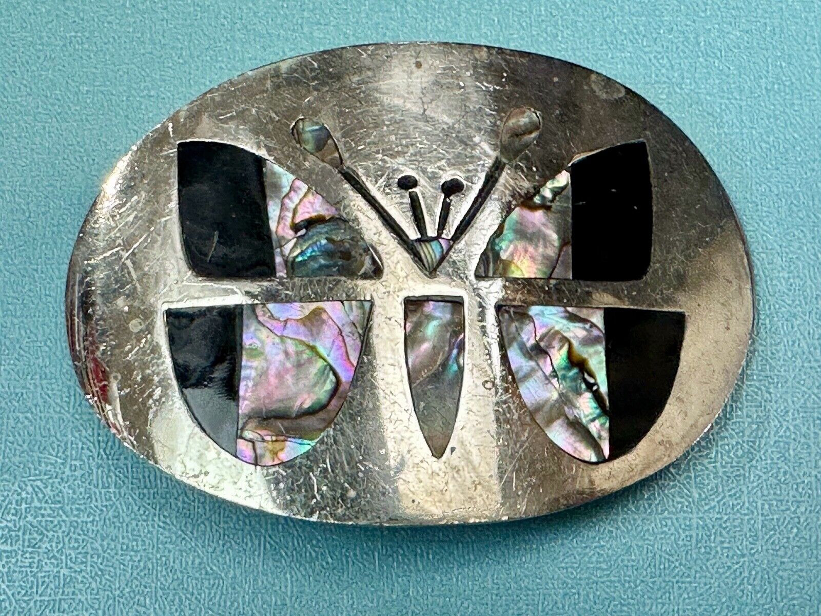 Abalone Shell Butterfly - Gorgeous vintage raised sterling silver?  belt buckle