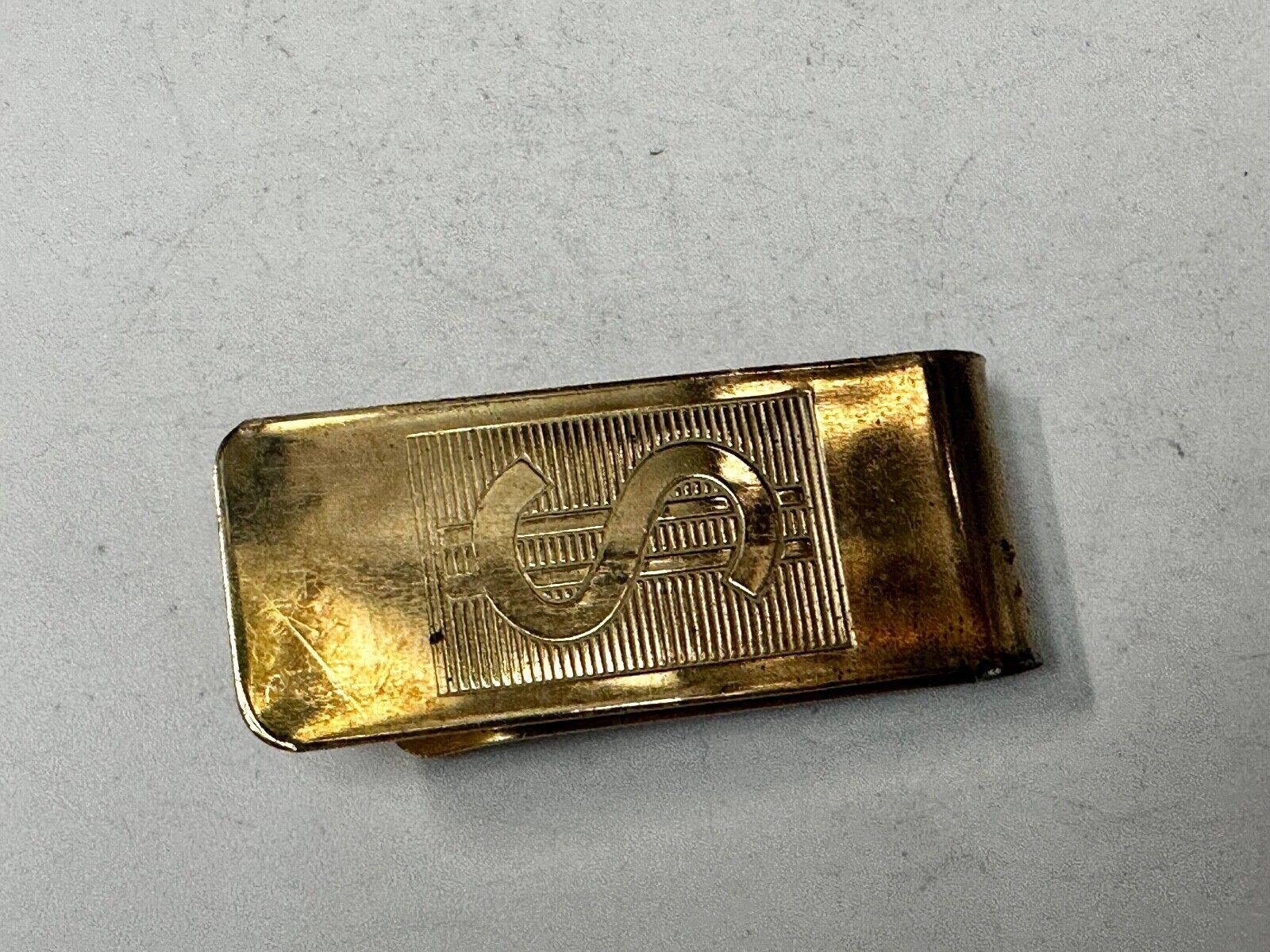 Vintage Gold Tone Dollar Sign $ Bill Holder Old School Money Clip