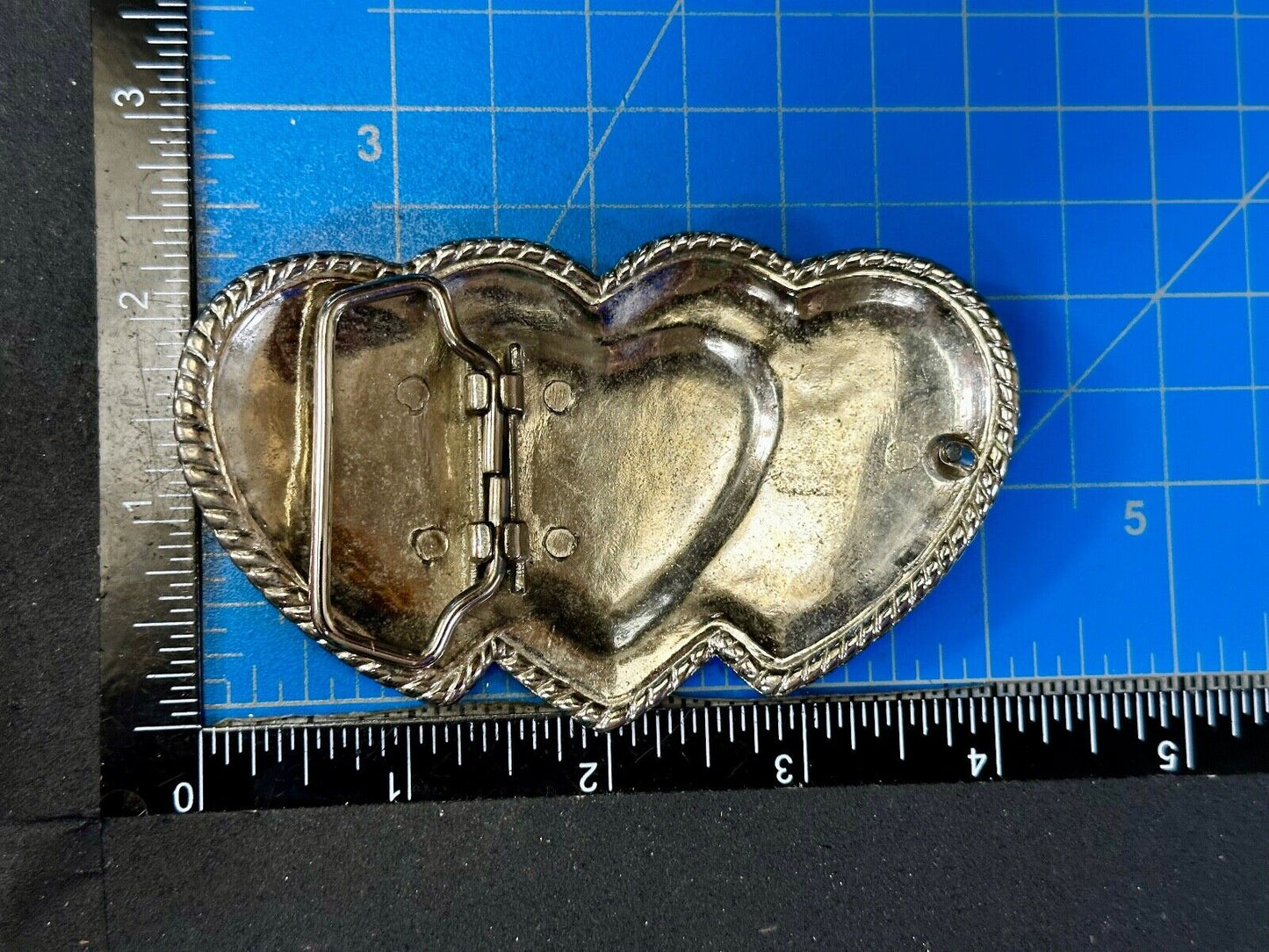 Triple 3 Hearts - Turquoise Colored Accented Or Outlined Three Heart Belt Buckle
