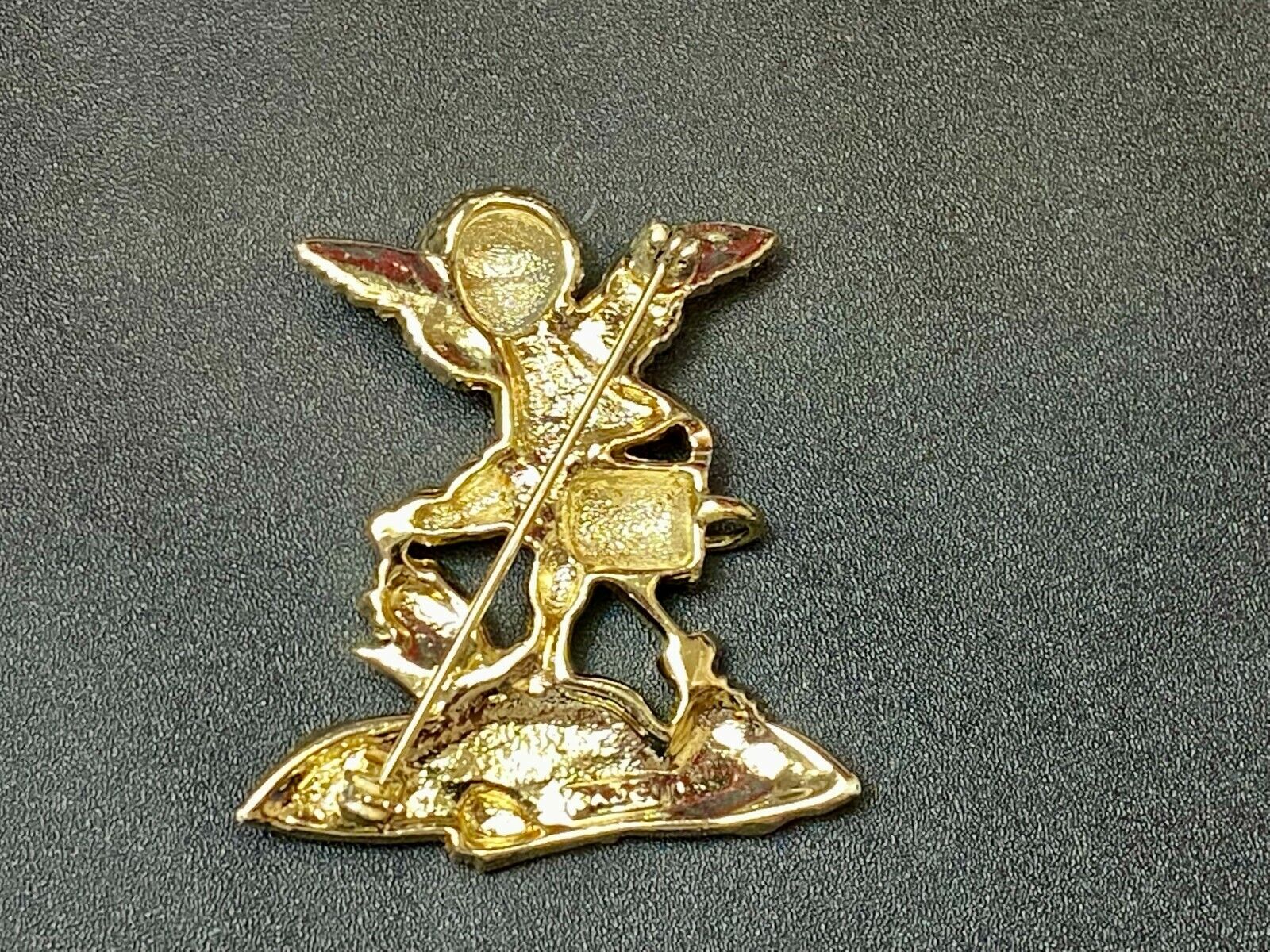 Angle Watering Flower Garden Plants Cupid Brooch Pin Signed AJC 