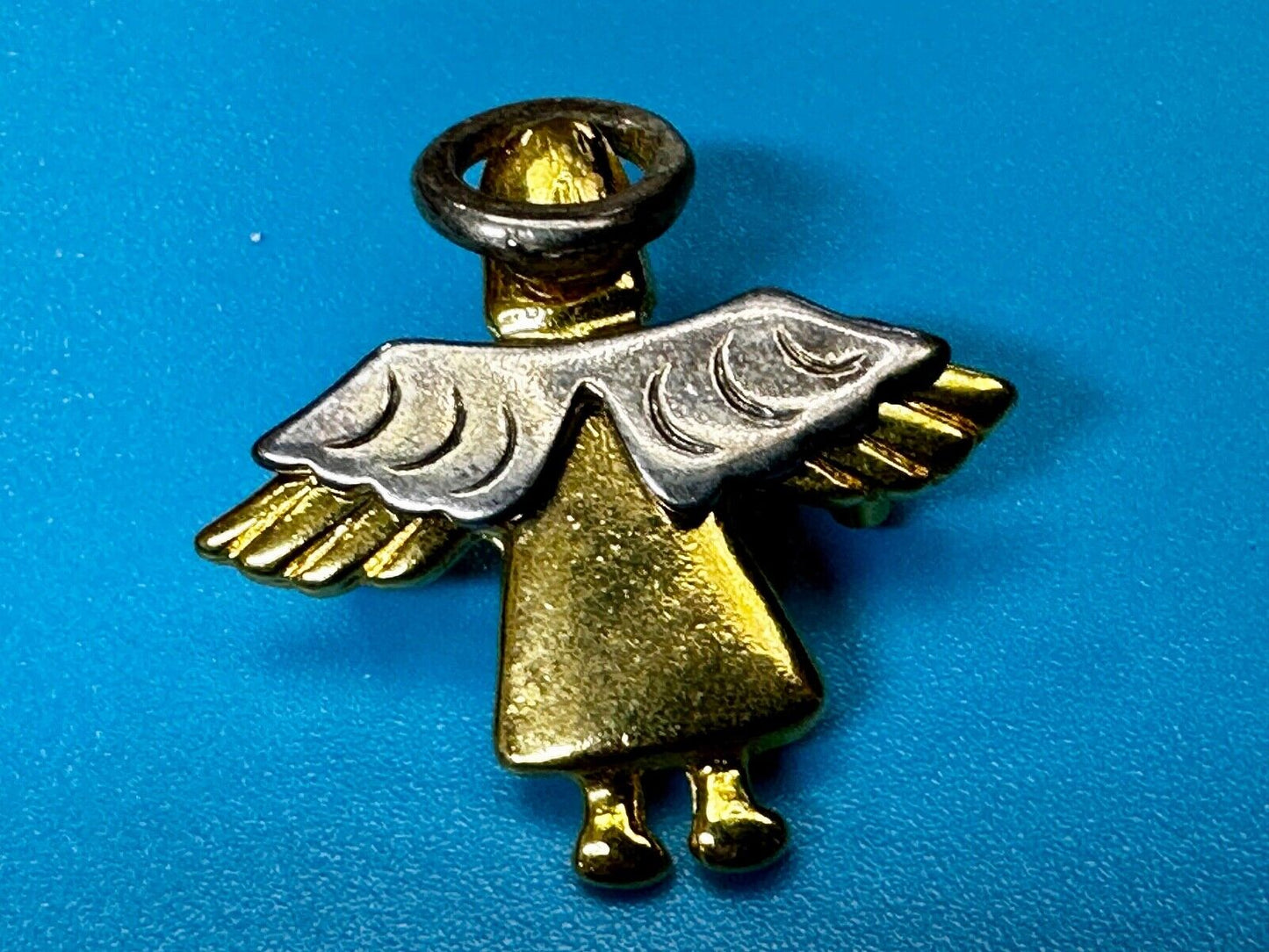 Vintage Guardian Angel Wings Silver & Gold Tone Brooch Pin IMO 95
