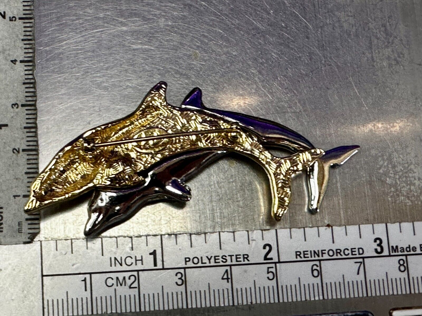 Two Dolphin's Figural Silver & Gold Tone Vintage Brooch Pin by Liz Claiborne