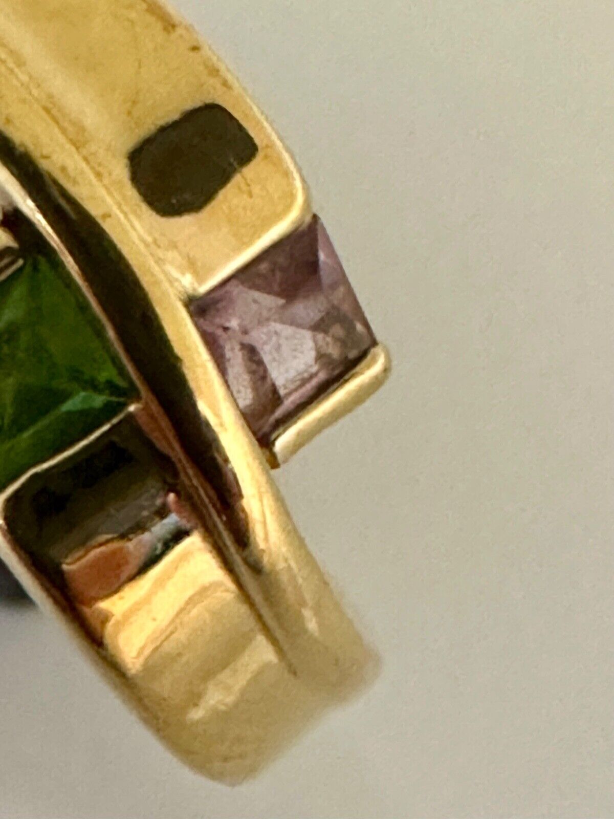 18K Gold Amethyst Peridot Princes Cut Channel Set Modern Wrap Ring Sz 6  3.05g