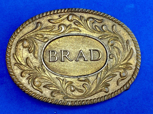 Vintage 70's The KINNEY  Co  BRAD   Name western flower swirl Belt Buckle 