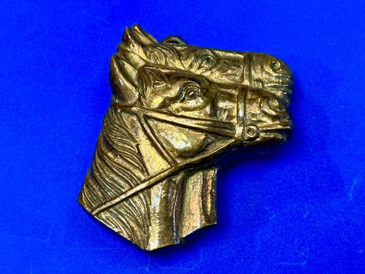Two Horse Heads vintage solid brass cut out belt buckle - Taiwan Amazing Detail!
