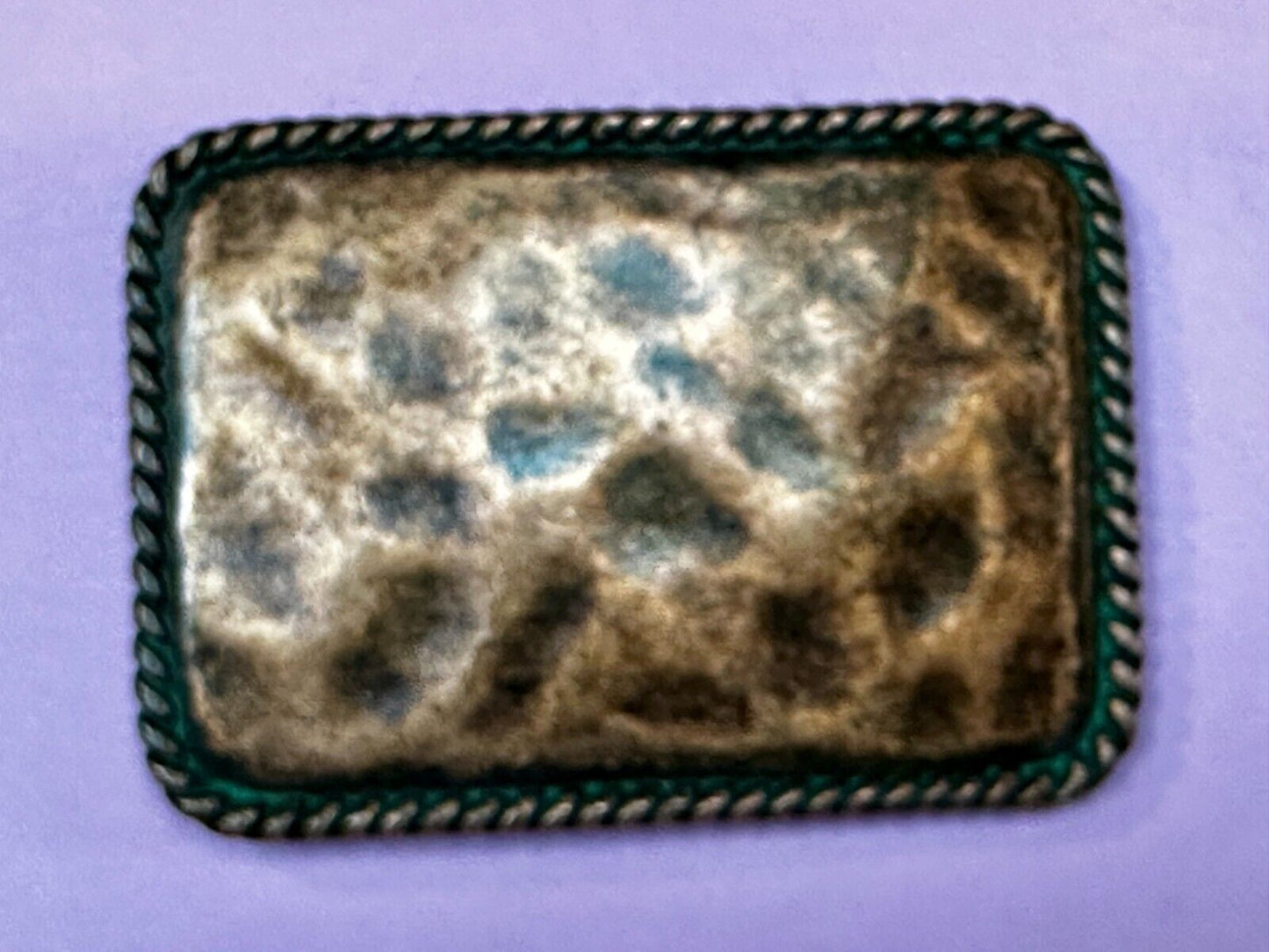 Artisan Hammered Dented Rope Border Rectangular Vintage Vibe Belt Buckle