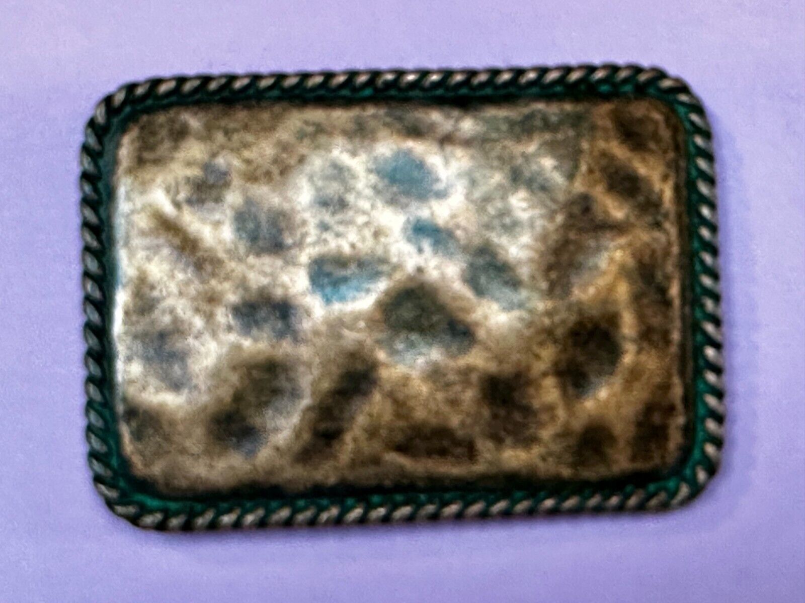 Artisan Hammered Dented Rope Border Rectangular Vintage Vibe Belt Buckle