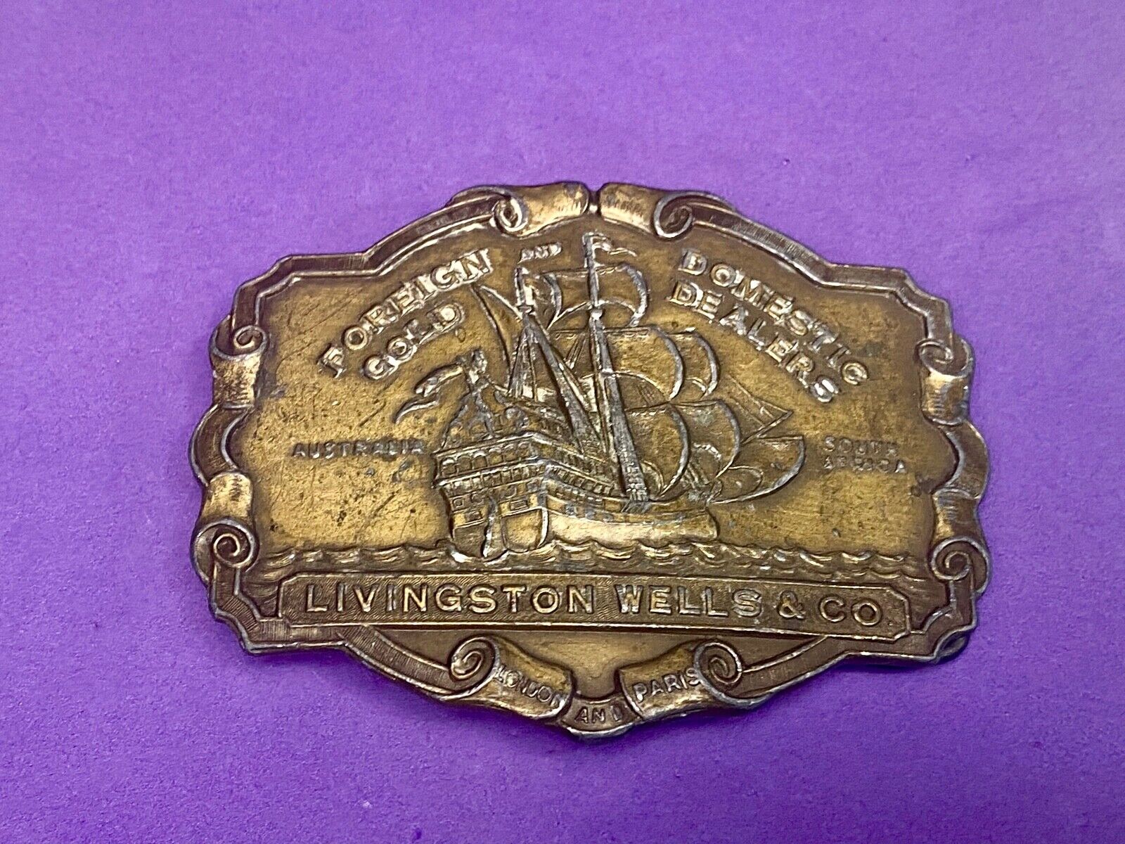 V-36 Livingston Wells & Co Foreign Domestic Gold Sailing Belt Buckle - Bergamot 