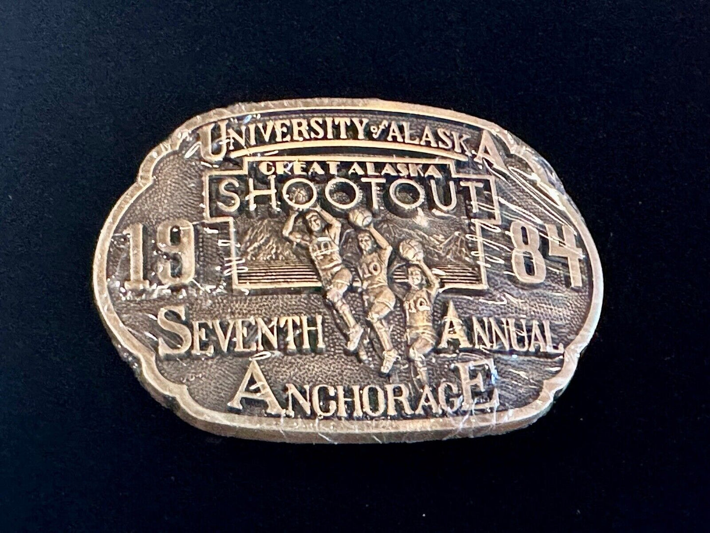 University of Alaska Great Shootout 1984 Brass NOS Belt Buckle - by Buck, ADM