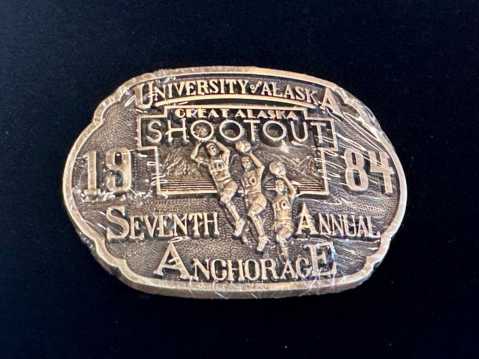 University of Alaska Great Shootout 1984 Brass NOS Belt Buckle - by Buck, ADM