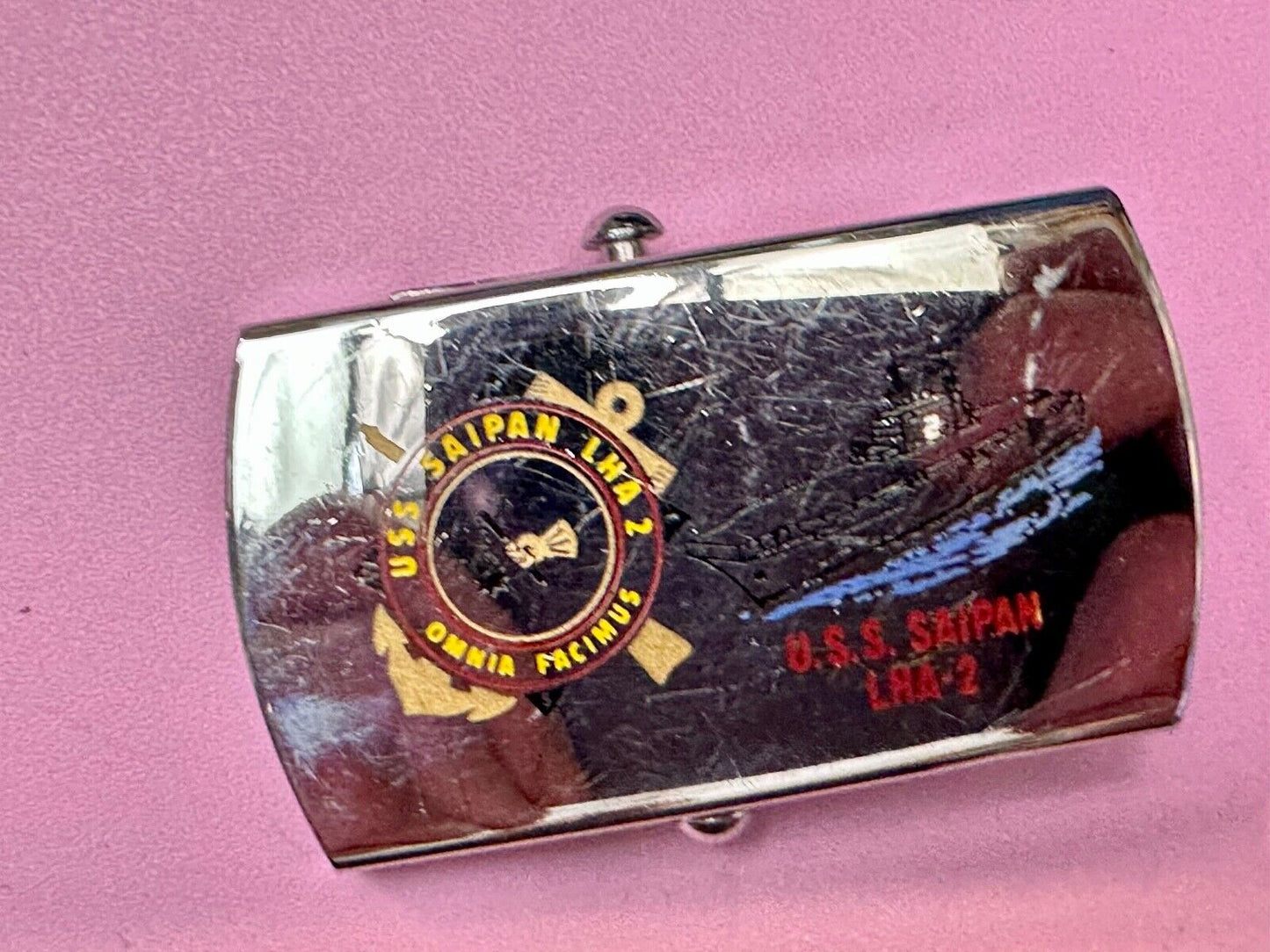 USS Saipan LHA-2 US Military Navy Ship Logo Solid Brass Vintage Belt Buckle