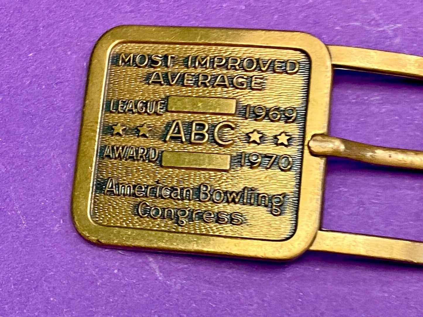 1970 ABC American Bowling Congress Belt Buckle Most Improved Avg, League Award