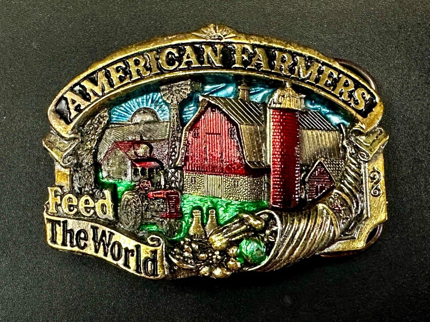 American farmers feed the world Vintage 1984 The Great American Belt Buckle Co
