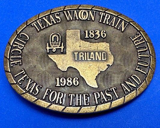 1986 Texas wagon train TRILAND  Circle Tx for past & Future Balfour belt buckle