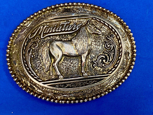 Vintage Award Design Metals - Mustang Commemorative Horse Oval Belt Buckle 