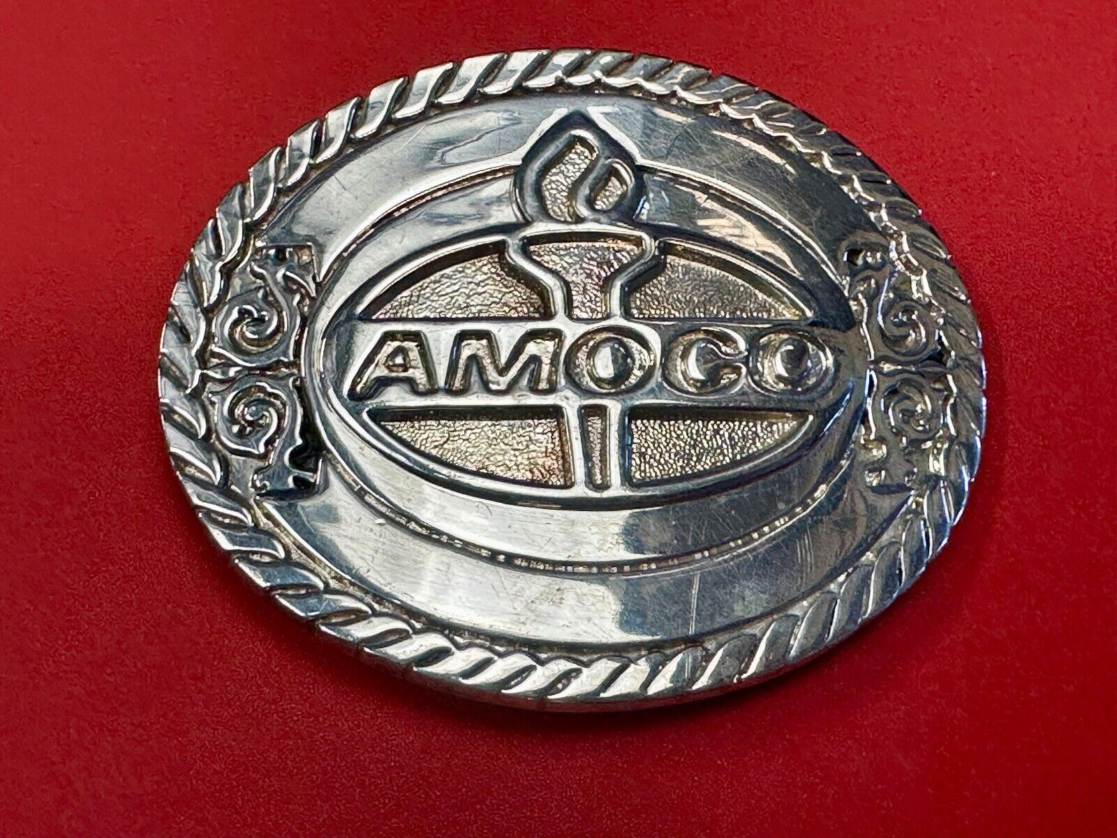 Amoco Oil Gas Mining Fuel Company logo Vintage 1981 belt buckle by by OC tanner