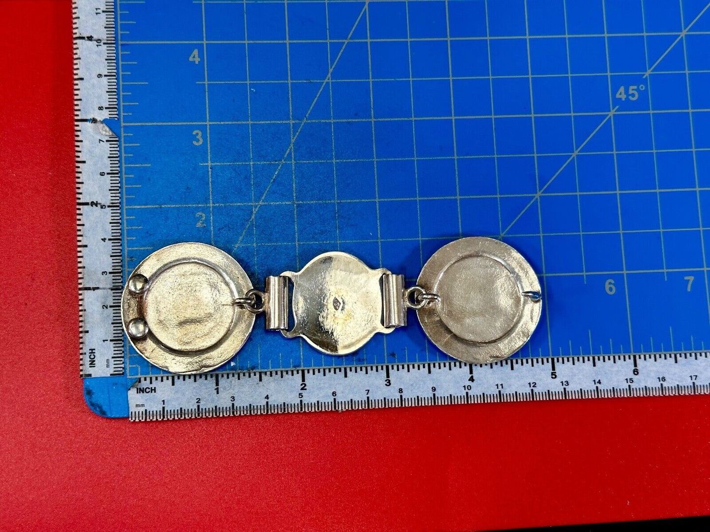 Antique 900 Silver three piece 5" wide southwest concho pattern belt buckle