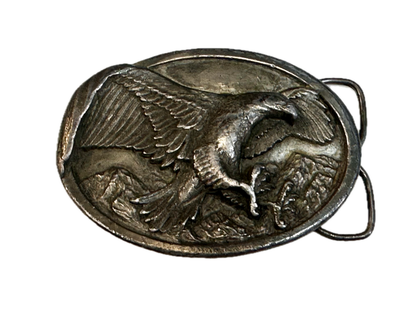 American Bald Eagle Attacking Flying Hunting Vintage 1984 Bergamot Belt Buckle