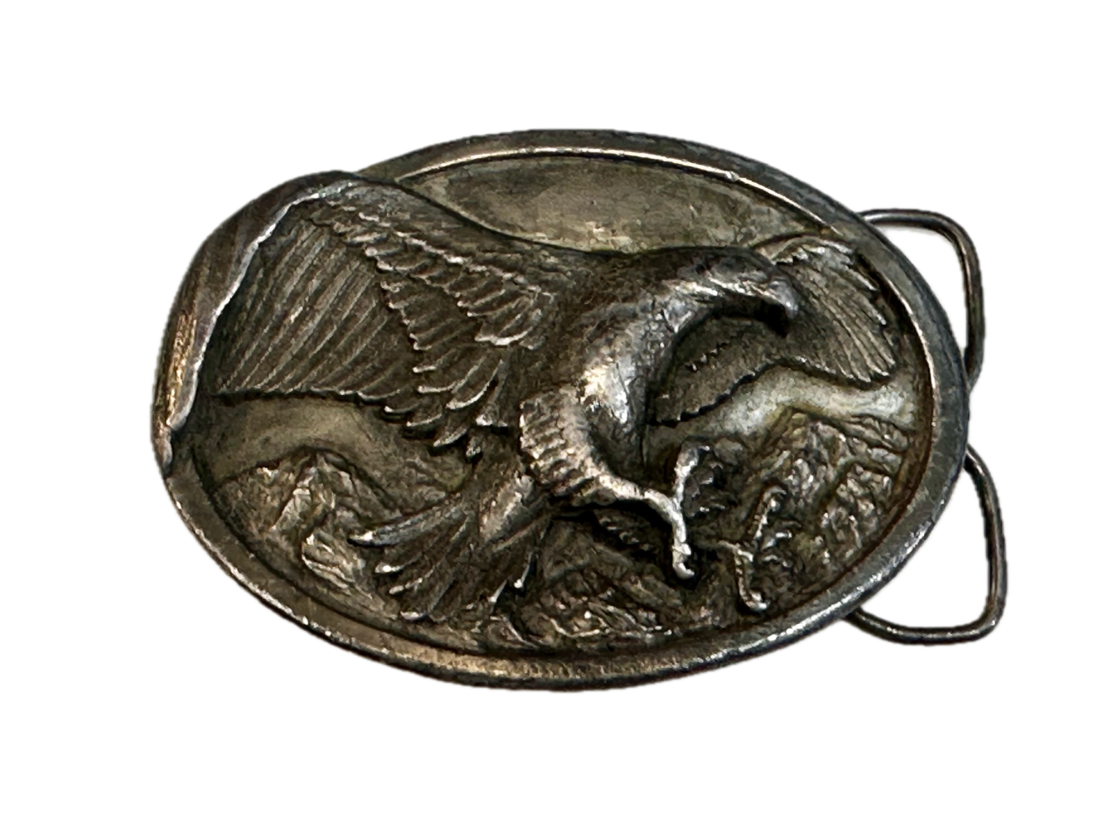 American Bald Eagle Attacking Flying Hunting Vintage 1984 Bergamot Belt Buckle