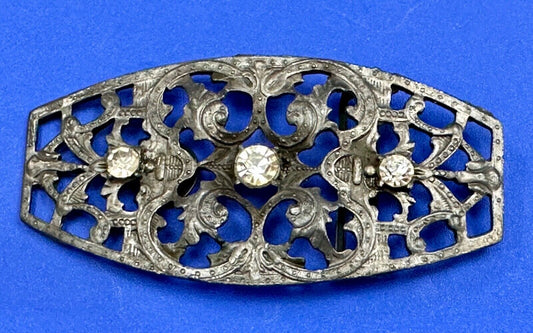 antique three rhinestone's on skeleton belt buckle