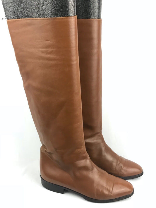 BALLY Cognac Brown Leather Riding Boots Size 5