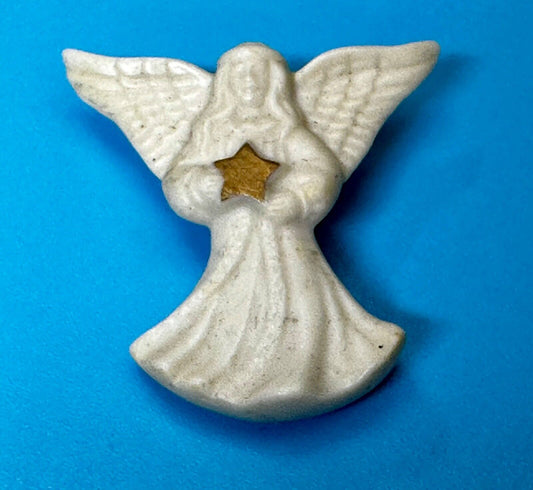 Vintage Lenox White Porcelain Angel Holding Gold Star Brooch Pin