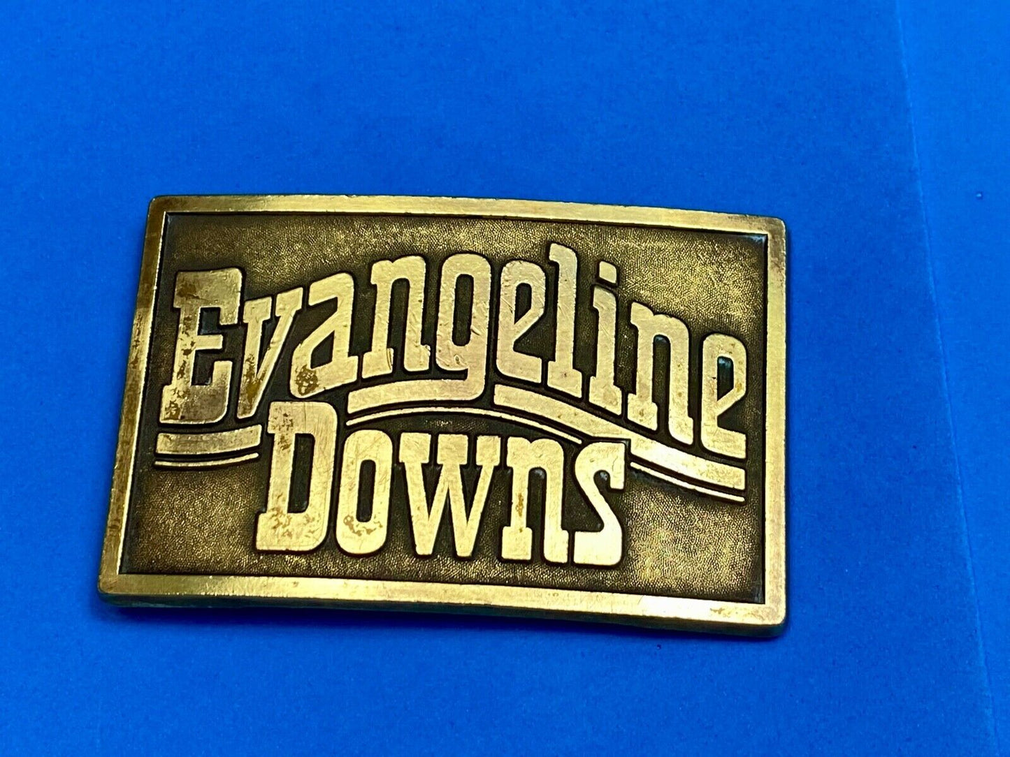VINTAGE 1970s **EVANGELINE DOWNS** HORSE TRACK SPORTS BETTING BELT BUCKLE 