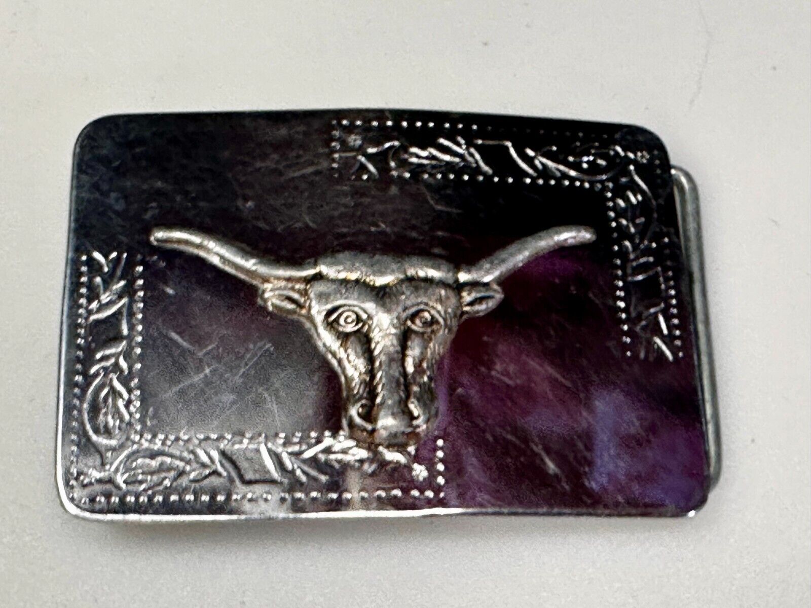 Texas Longhorn Vintage Engraved Ornate Highly Reflective Two Tone Belt Buckle