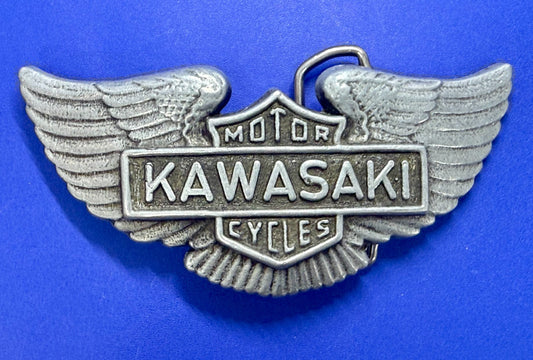 Kawasaki Motorcycle Wings Shield Biker Cutout Silver Color Belt Buckle