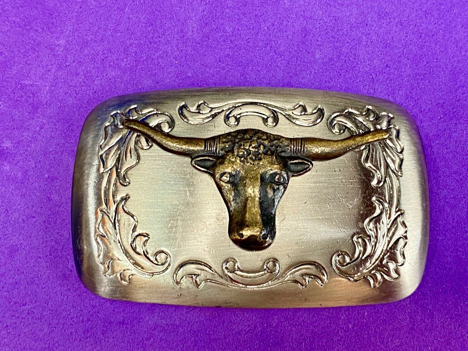 Usa made mixed metal western Rodeo Steer Texas longhorn belt buckle 