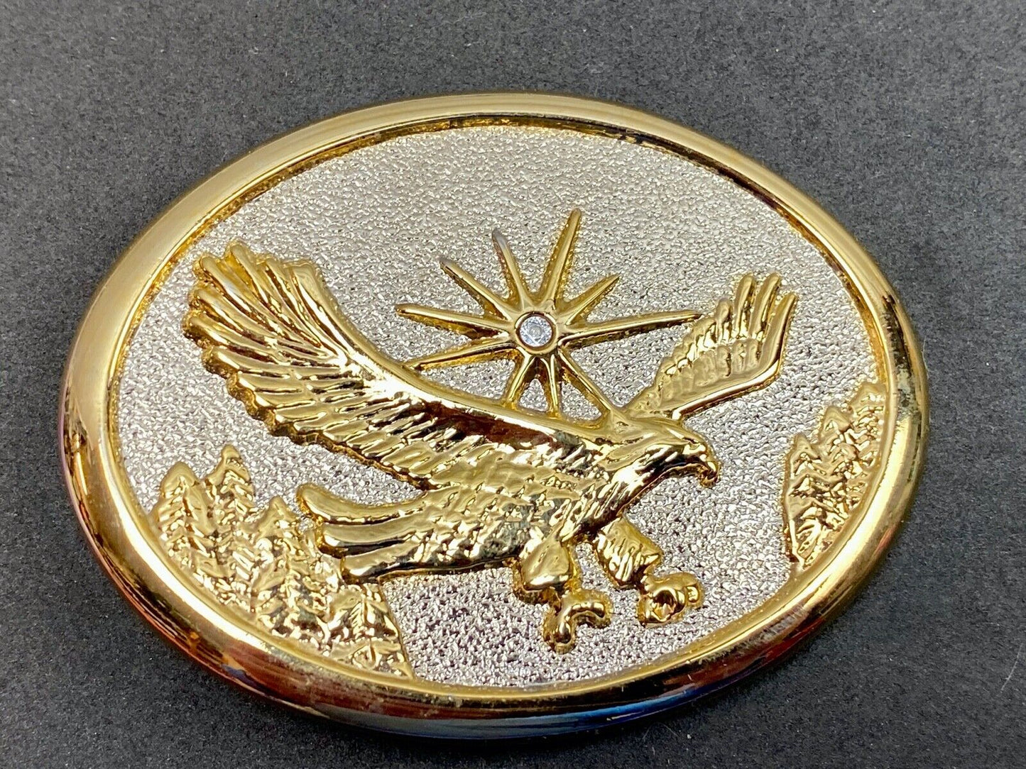 Vintage flying classic Bald Eagle with Rhinestone as sun starburst belt buckle 
