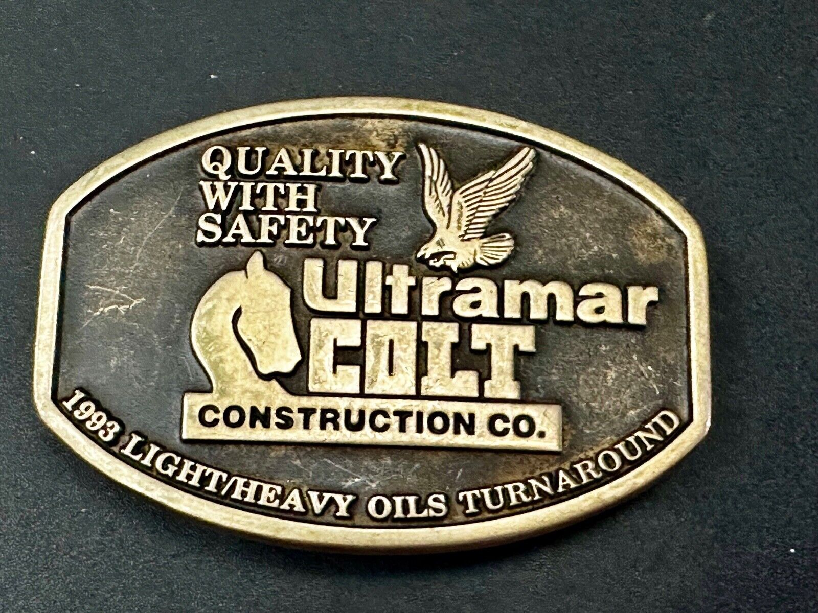 Ultramar Colt Construction Co 1993 Oils Quality W/ Safety Anacortes Belt Buckle