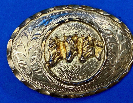 Three Horse Heads - Vintage Silver belt buckle.   See makers mark! 