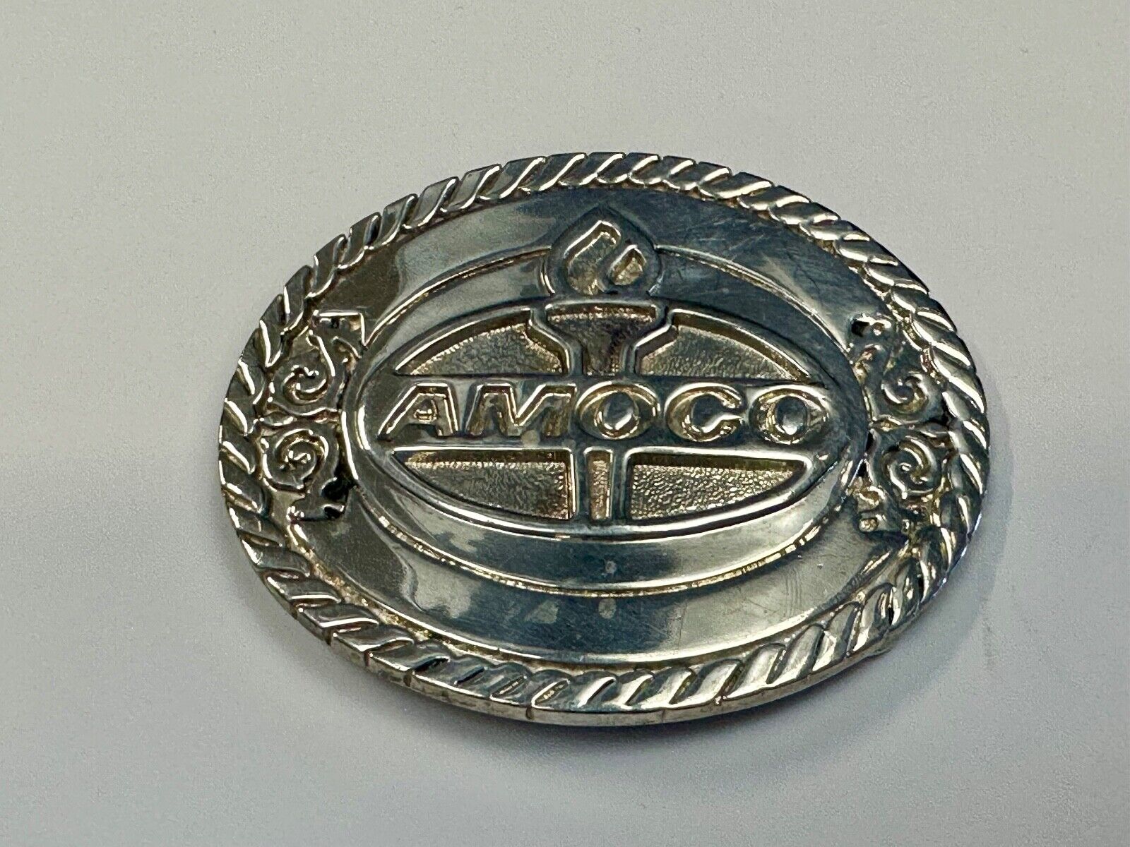 Amoco Oil Gas Mining Fuel Company logo Vintage 1981 belt buckle by by OC tanner