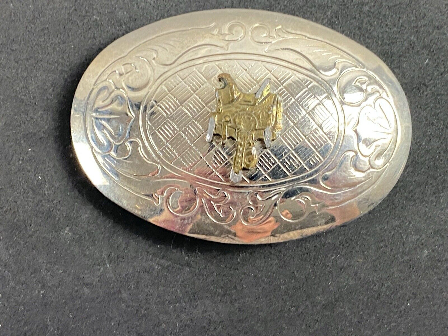 Vintage Horse Saddle Western Belt Buckle - Two Tone - Quality! Usa Made 