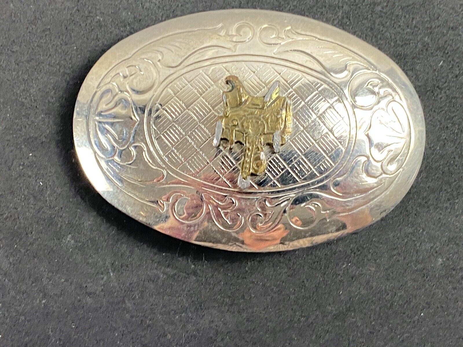 Vintage Horse Saddle Western Belt Buckle - Two Tone - Quality! Usa Made 